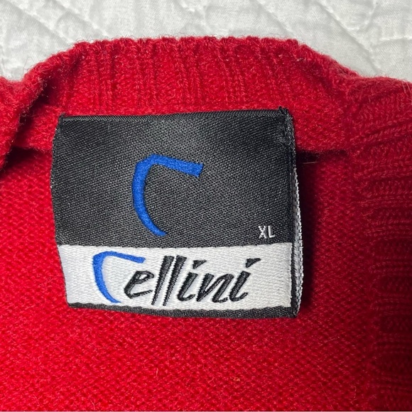 Vintage Cellini Men's Red&Blue Argyle Wool Blend Sweater Preppy Grandpa Academia - Picture 8 of 8